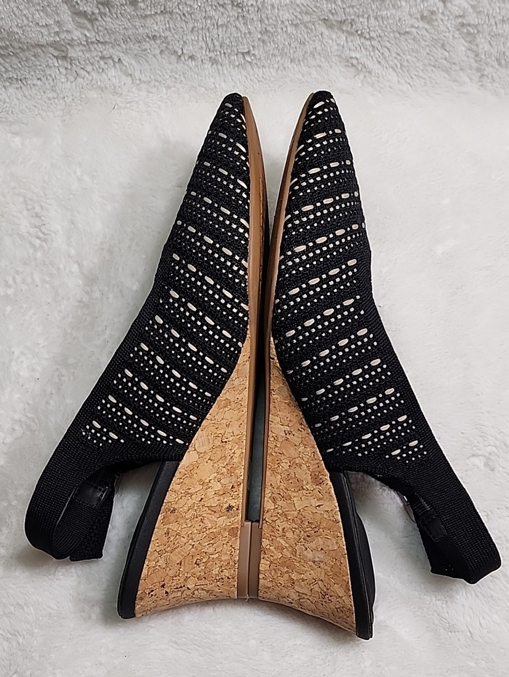 Vivaia Tamia slingback wedge sandals  black and cream knit cork wedge heel 39/8 - Picture 9 of 16
